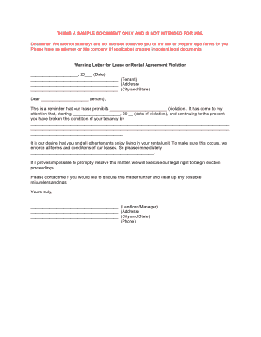 Warning Letter For Rental Agreement Violation Template