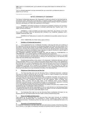 Basic Mutual Confidentiality Agreement Template