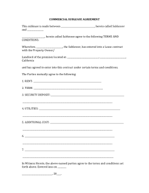 Commercial Sublease Agreement Template