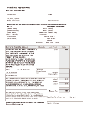 Purchase Agreement Sample Template