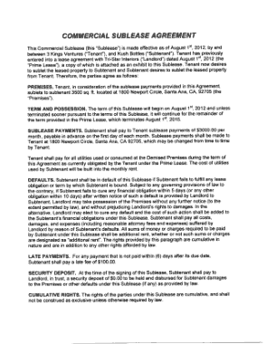 Sample Commercial Sublease Agreement Template