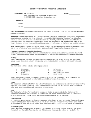 Basic Month To Month Room Rental Agreement Template