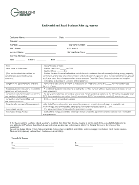 Residential and Small Business Sales Agreement Template