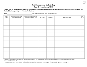 Free Download PDF Books, Pest Management Activity Log Template