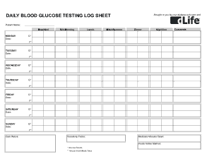 Daily Blood Glucose Testing Log Sheet Template