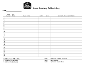 Call Back Log For Guest Courtesy Template