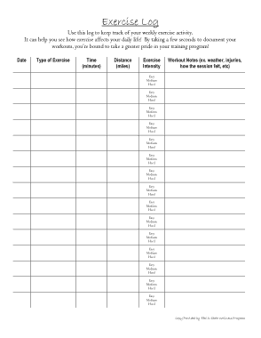 Free Download PDF Books, Exercise Diary Template