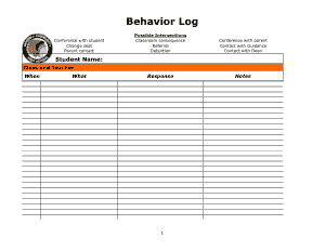 Student Behavior Log Template