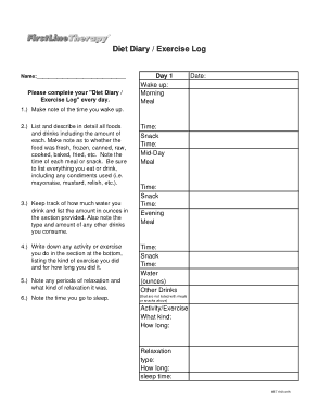 FirstLine Therapy Daily Exercise and Diet Log Template