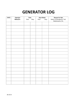 Generator Log Sheet Template