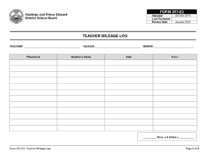 Teacher Mileage Log Form Template