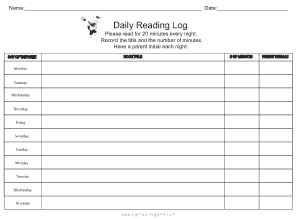 Daily Reading Log Format Template
