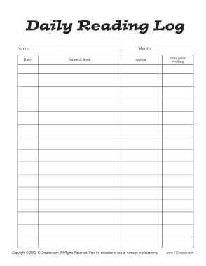Free Download PDF Books, Daily Reading Log Sample Template