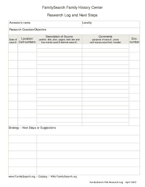Family History Research Log Template