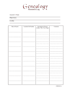 Log For Genealogy Research Template
