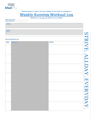 Free Download PDF Books, Weekly Running Workout Log Template