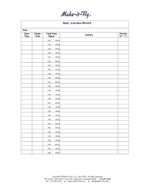 Free Download PDF Books, Daily Activity Record Time Log Template