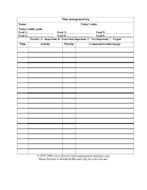 Daily Time Management Log Template