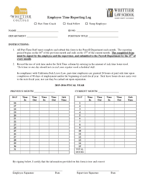 Employee Time Reporting Log Template