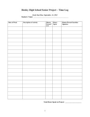 High School Senior Project Time Log Template