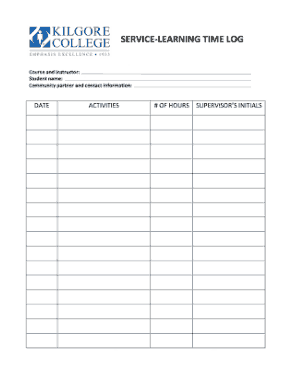 Service Learning Time Log Sample Template