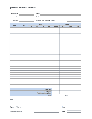 Time Log Excel Template