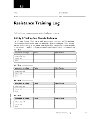 Free Download PDF Books, Resistance Training Log Template