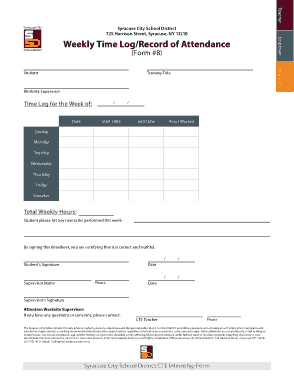 Weekly Time Log Record of Attendance Log Template