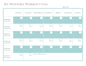 Free Download PDF Books, My Monthly Workout Log Template