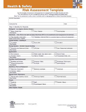 Health And Safety Risk Assessment Checklist Template