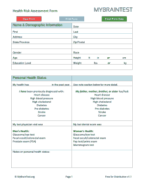Personal Health Risk Assessment Template