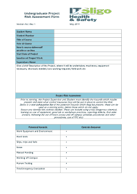 Project Risk Assessment Form Template