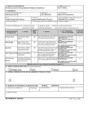 All Service and Army Raider Competitions Risk Assessment Form Template