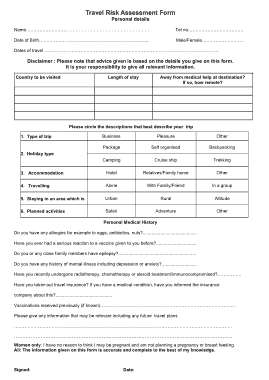 Free Travel Risk Assessment Form Template