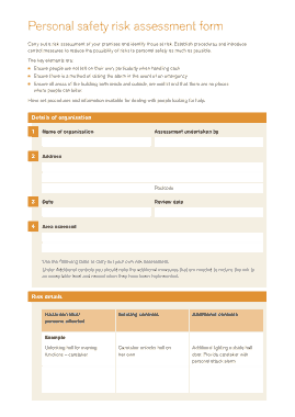 Personal Safety Risk Assessment Form Template