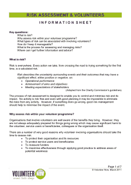 Risk Assessment and Volunteers Information Sheet Template