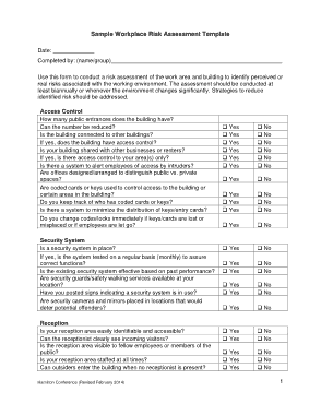 Workplace Risk Assessment Form Template