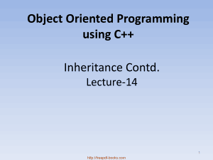 Object Oriented Programming Using C++ Inheritance Contd – C++ Lecture 14