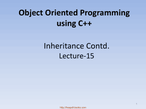 Object Oriented Programming Using C++ Inheritance Contd – C++ Lecture 15