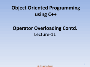 Object Oriented Programming Using C++ Operator Overloading Contd – C++ Lecture 11