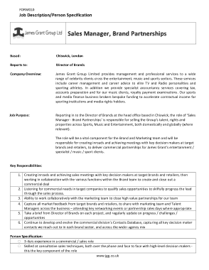 Brand Sales Manager Job Description Template
