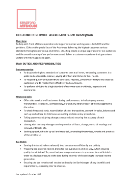 Customer Service Assistant Manager Job Description Template