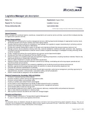 Free Download PDF Books, Customer Service Logistics Manager Job Description Template