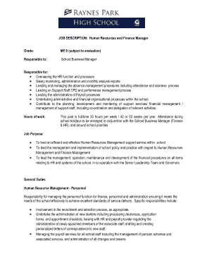 Human Resources and Finance Manager Job Description Template