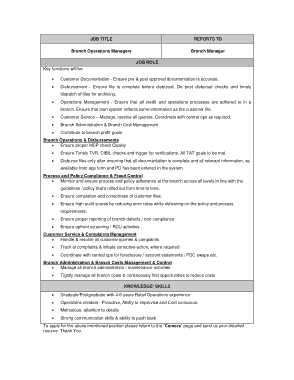 Free Download PDF Books, Branch Operation Manager Job Description Template