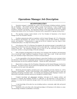 Operation Manager Responsibility Job Description Template