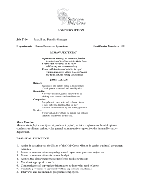 Payroll and Benefits Manager Job Description Template
