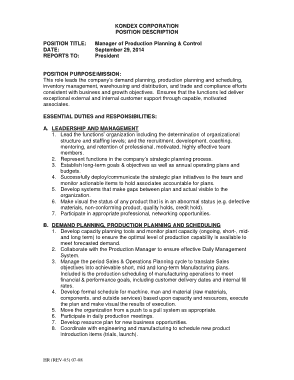 Production Planning and Control Manager Job Description Template