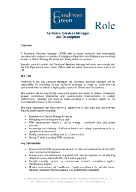 Technical Service Manager Job Description Template
