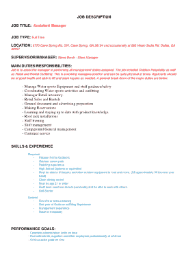 Full Time Store Manager Job Description Template